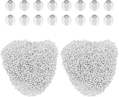 Miniatura 9 de 4800 cuentas espaciadoras de metal de 0.079 pulgadas chapadas metálicas, cuentas redondas pequeñas y suaves, espaciadores de cuentas de metal