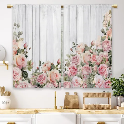Miniatura 17 de Cortinas de Cocina de Girasol Estilo Granja, Cortinas de Ventana Cortas Pequeñas de Café con Flores Rústicas Florales del Campo, Cortinas de Ventana