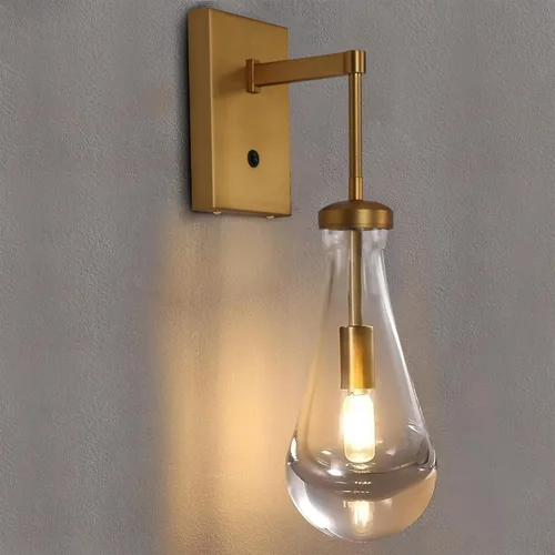 HuisMier Apliques de Pared de Latón en Forma de Gota de Lluvia, Apliques de Pared Interiores con Interruptor de Encendido/Apagado, Lámpara de Pared