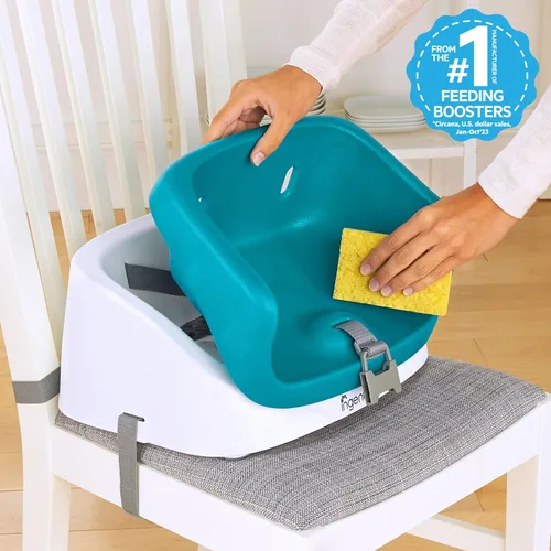Miniatura 3 de Asiento elevador SmartClean Toddler Booster de Ingenuity para mesa de comedor con correas de arnés de 3 puntos, azul pavo real