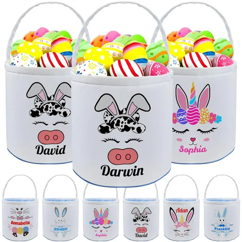 Miniatura 23 de kioskbanks Cesta de Pascua personalizada con nombre para niños, lona personalizada, cubo de Pascua, regalo para niños y niñas Estilo2-azul