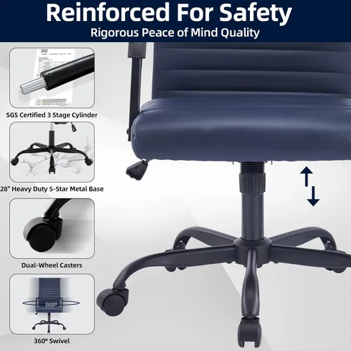 Miniatura 6 de Silla de oficina, ergonómicas ejecutivas para sala de conferencias, silla de escritorio de cuero acanalado con soporte lumbar, silla giratoria