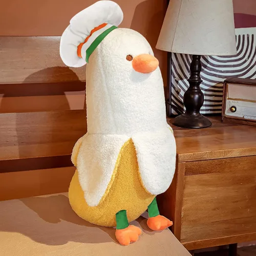 Miniatura 5 de PEACH CAT Lindo Pato de Plátano Peluche Animal de Peluche Pato Chef de Plátano Largo Almohada de Felpa para Niñas y Niños Blanco 12 pulgadas