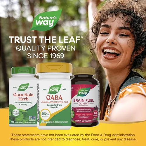 Miniatura 7 de Nature's Way GABA, ácido gamma-aminobutírico, apoya la salud cerebral*, 250 mg por porción, 60 cápsulas veganas (el embalaje puede variar)