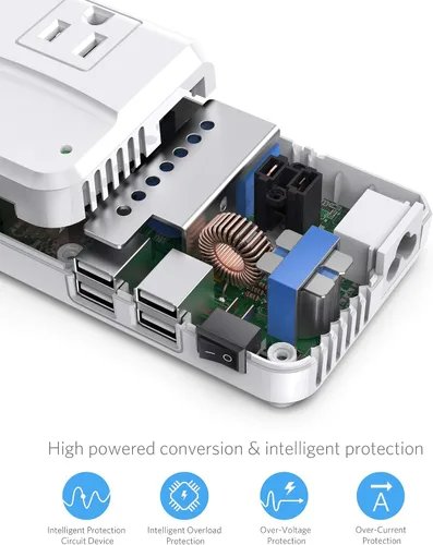 Miniatura 7 de BESTEK Adaptador de viaje universal convertidor de voltaje de 220 V a 110 V con carga USB de 6 A y 4 puertos, y adaptador de enchufe de Reino Blanco