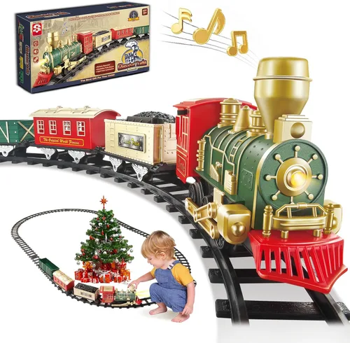 Miniatura 10 de Juego de tren eléctrico para niños de 4 a 8 años con vapor real, luces y sonidos, juego completo de tren de juguete con autos y pistas, fácil