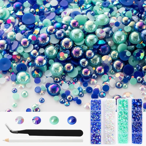 Miniatura 19 de Kit de perlas y diamantes de imitación con parte trasera plana de oro negro, 3929 unidades, diamantes de imitación de resina de tamaño mixto