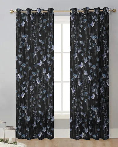 Miniatura 2 de Cortinas traslúcidas de flores azules de 90 pulgadas de largo, juego de 2 paneles de cortinas para cocina, dormitorio, sala de estar, puerta
