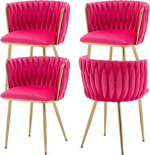 Miniatura 8 de ECHINGLE Juego de 2 sillas de comedor de terciopelo, modernas sillas de comedor tejidas tapizadas con patas de metal dorado, sillas decorativas