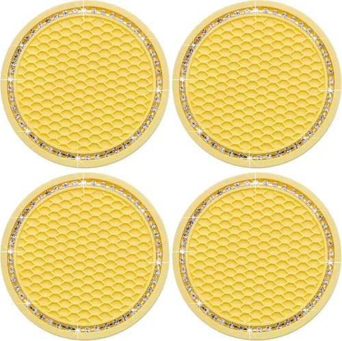 Miniatura 16 de 4 posavasos con brillantes para portavasos, 2.75 pulgadas, insertos para portavasos de auto, silicona suave antideslizante a prueba de golpes, Negro