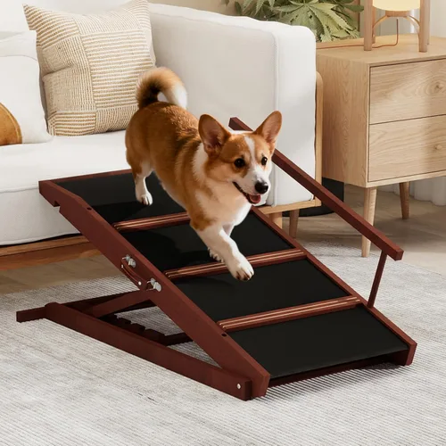 Miniatura 10 de Rampa para Mascotas Plegable Portátil de Madera para Perros y Gatos para Sofá o Cama, Incluye Alfombrilla Antideslizante y Rieles Laterales