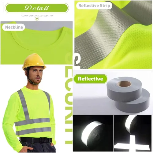 Miniatura 5 de La alta visibilidad reflexiva de las camisetas de la seguridad del logotipo de encargo Hola Vis de Verde neón