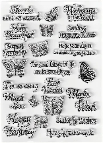 Miniatura 3 de Sellos transparentes de mariposas con sentimientos, diseño de palabras de felicitación de mariposa, sellos transparentes para decoración de tarjetas