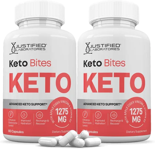 Justified Laboratories Paquete de 2 pastillas Keto Bites ACV de 1275 mg formuladas con vinagre de sidra de manzana, mezcla de apoyo cetogénico,