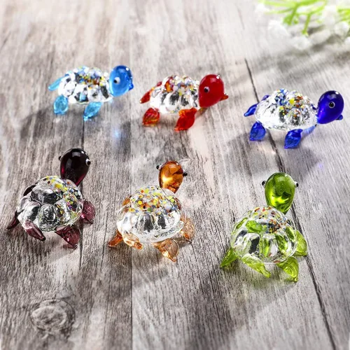 Miniatura 6 de HDCRYSTALGIFTS Juego de 6, figuras de tortuga marina de vidrio soplado a mano de 1.5 pulgadas, tortuga de vidrio en miniatura, colección de animales