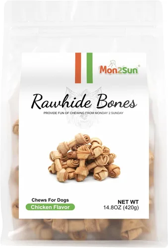 Miniatura 9 de MON2SUN Huesos de nudo de cuero crudo para perros, pequeños huesos de cuero crudo, mini masticables sabor a pollo de 2.5 pulgadas, 60