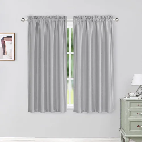 Miniatura 31 de Chyhomenyc Uptown - Cortinas negras de 24 pulgadas de largo, 2 paneles, cortinas cortas de seda sintética para oscurecer la habitación, cortinas