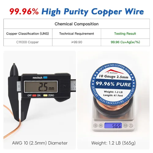 Miniatura 2 de Alambre de cobre 99.96% puro, calibre 10, 0.098 in - 41 pies, carrete de 1.2 libras, alambre de cobre redondo suave para jardinería, electrocultura