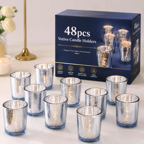 Miniatura 9 de LETINE 6pcs Blue Votive Candle Holders – Standard Votive Size for Regular Votive Candles– Tea Light Candles Holder, Candle Holder for Summer