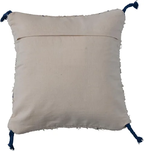 Miniatura 3 de Creative Co-Op Funda de almohada de algodón con patrón geométrico y borlas, natural y azul