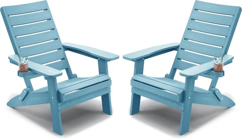 Miniatura 20 de YEFU Sillas Adirondack plegables para exteriores: silla de gran tamaño para hoguera resistente con respaldo de arco cómodo y soporte para tazas