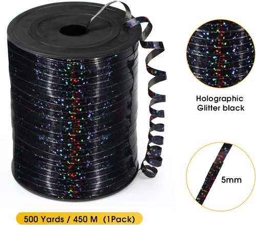 Miniatura 5 de Cinta Rizadora Negra, 500 Yardas, Metálica Brillante, Láser Fina, Rizada, Perfecta para Envolver Regalos, Globos, Manualidades, Fiestas, Ocasiones