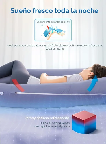 Miniatura 3 de QUEEN ROSE - Almohadas corporales refrescantes para embarazo, sedosas, en forma de U, tamaño de 55 pulgadas, para dormir, alivio del dolor de Azul