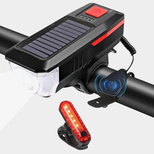LEDHOLYT Rechargeable Solar Bike Lights, Night Ultra Bright Bicycle Lights Rojo