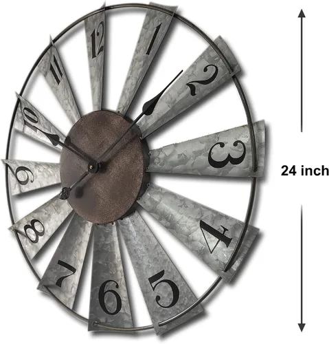 Miniatura 2 de Mrocioa Molino de viento de 24 pulgadas, reloj de pared de metal envejecido, rústico, grande, decorativo, de gran tamaño, decoración de granja, sin