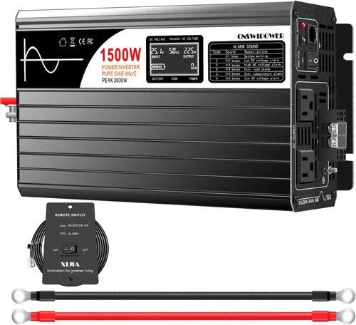 Xijia 1500W (Potencia máxima 3000W) Inversor de onda sinusoidal pura DC 36V a 120V 60HZ Convertidor solar para uso doméstico, RV, camping, barco,