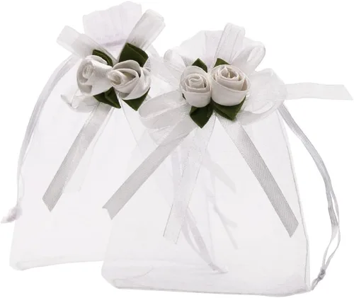 Miniatura 10 de SumDirect Bolsas de regalo de organza rosa – 50 bolsas de regalo de boda de 4 x 6 pulgadas, bolsas de joyería con cordón para fiestas, bodas