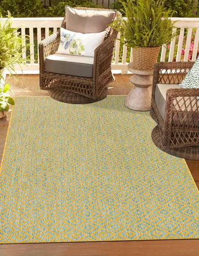 Unique Loom Jill Zarin Jill Zarin Outdoor Collection - Alfombra de área - Costa Rica (7 pies 10 pulgadas x 10 pies rectangular, amarillo y Amarillo