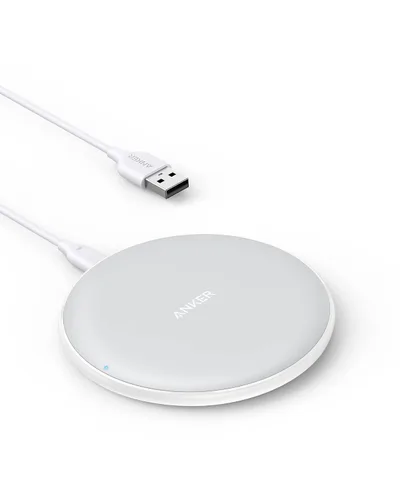 Anker Cargador inalámbrico 313 (Pad), certificado Qi, carga rápida máxima de 10 W para Samsung, compatible con iPhone 16 Plus/15 Plus/14 Plus/12,