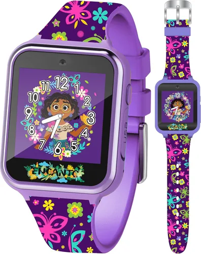 Accutime Disney Encanto - Reloj inteligente para niños y niñas, reloj inteligente interactivo con cámara selfie, juegos, grabadora de voz y video,