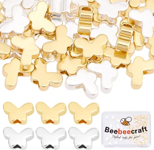 Miniatura 8 de Beebeecraft 1 caja de 50 cuentas sueltas de mariposa de metal para hacer collares, pulseras y joyas