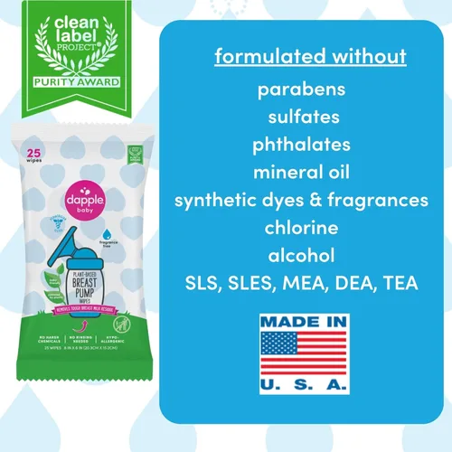 Miniatura 4 de Dapple Toallitas extractoras de leche para bebés, alimentadas por plantas, hipoalergénicas, eliminan los residuos de leche, sin enjuague, sin