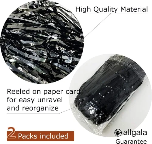 Miniatura 2 de allgala Faldones de mesa de oropel negro, paquete de 2 faldas de mesa de 29 x 108 pulgadas con flecos metálicos para fiestas, eventos, desfiles