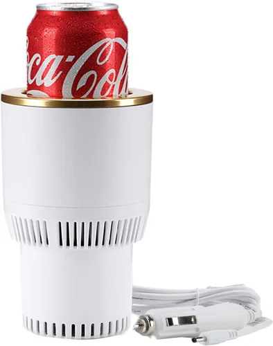 Portavasos para automóvil con enfriador de bebidas, calentador inteligente de tazas, soporte para vasos 2 en 1 para automóvil (blanco con dorado)