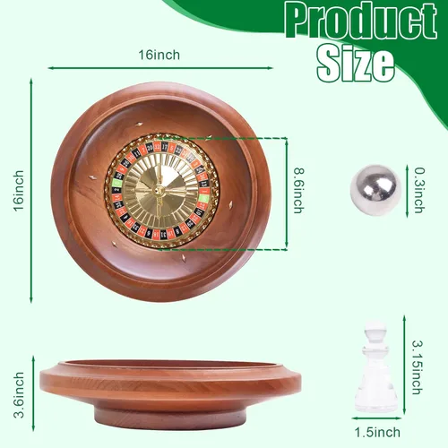 Miniatura 2 de Extguds Rueda de ruleta de madera de 16 pulgadas, ruleta de madera maciza hecha a mano estilo casino con 4 bolas de ruleta de metal para adultos