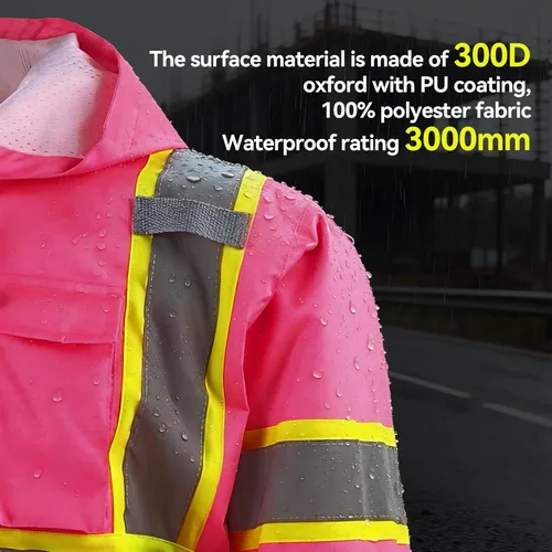 Miniatura 4 de Chaqueta de seguridad de alta visibilidad ANSI/ISEA Chaqueta reflectante estándar con bolsillo y cremallera Rosa