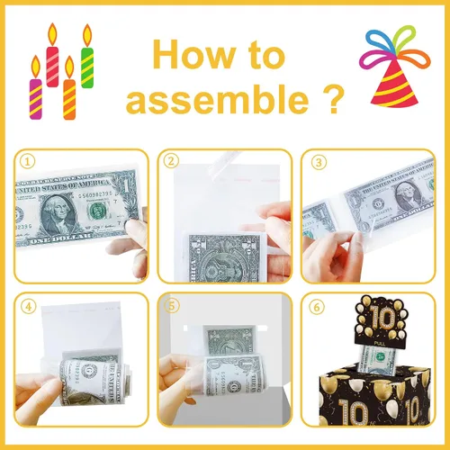 Miniatura 3 de Lindos regalos de cumpleaños número 10 para niños y niñas, caja de dinero extraíble con 35 bolsas para decoración de fiesta de cumpleaños de 10 años