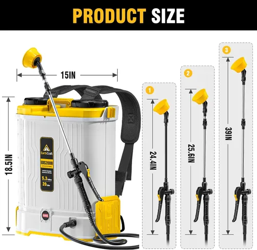 Miniatura 8 de Pulverizador de mochila a batería de 5.3 galones compatible con batería DeWalt de 20 V (no incluida), equipado con sistema de mezcla, rociador