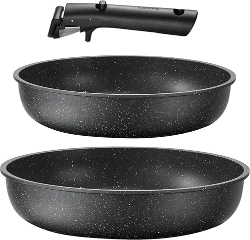 CAROTE Juego de 3 ollas y sartenes antiadherentes, juego de utensilios de cocina, apto para horno, lavavajillas, nevera, juego de ollas que ahorran