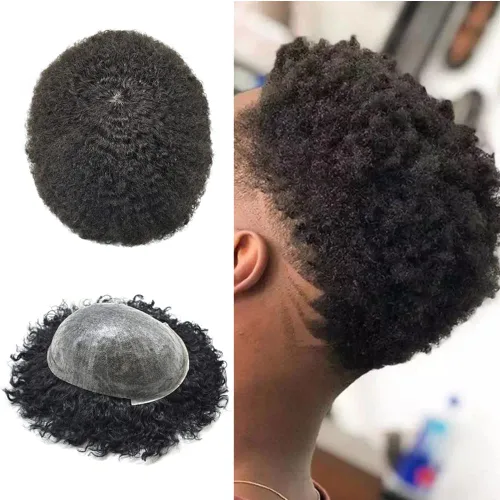 Afro Toupee para hombres negros, sistema de reemplazo de cabello afroamericano para hombre, Toupee LYRICAL HAIR de piel fina de polietileno