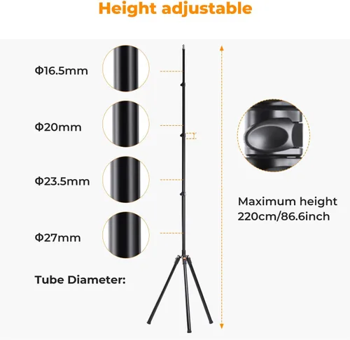 Miniatura 4 de K&F CONCEPT Soporte de luz de 86.6 pulgadas/7.2 ft con bolsa de almacenamiento, trípode de aluminio para fotografías, reflectores, softboxes, flash