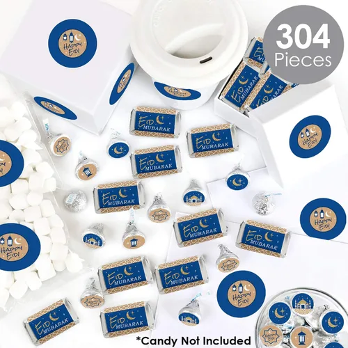 Miniatura 2 de Big Dot of Happiness Ramadán - Mini envoltorios de barra de caramelo, calcomanías redondas de caramelo y calcomanías circulares - Kit de calcomanías