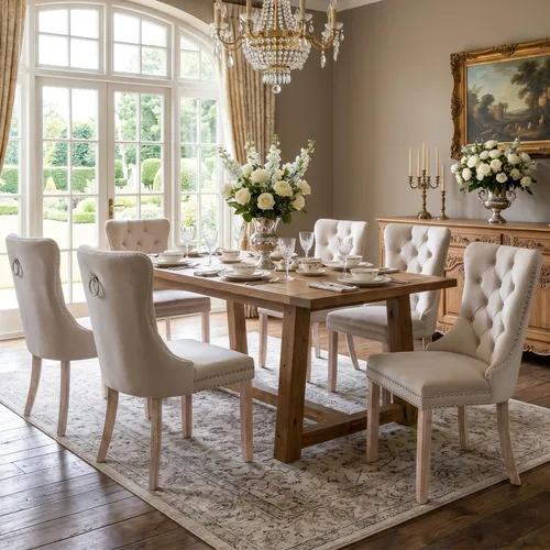 Miniatura 3 de SoarFlash Juego de 6 sillas de comedor de terciopelo, silla lateral de respaldo alto, silla lateral tapizada moderna de alta gama con capitoné