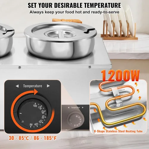 Miniatura 3 de VEVOR Calentador de Sopa Eléctrico, Olla Redonda Doble de Acero Inoxidable de 7.4QT Temperatura Ajustable 86~185°F, Bain Marie Comercial de 1200W
