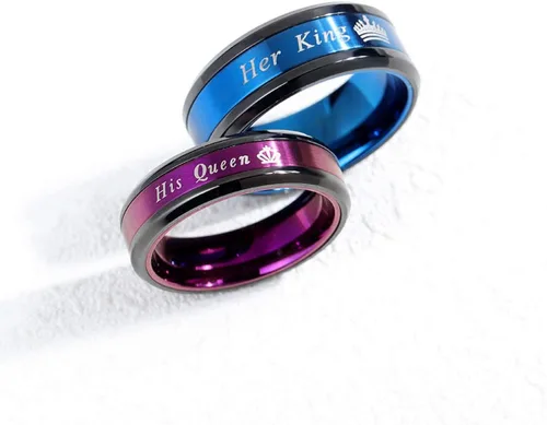 Miniatura 5 de Juego de 2 anillos a juego para parejas de rey y reina, anillos de compromiso de acero inoxidable