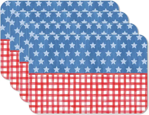 CounterArt Americana Style - Juego de 4 manteles individuales reversibles de plástico flexible de fácil cuidado, fabricados en los Estados Unidos,